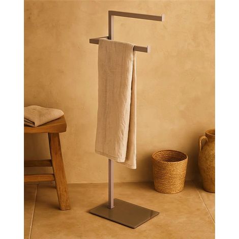 Exagonshop Piantana Portasciugamani tortora con base in vetro