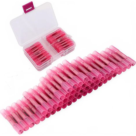 Cosses thermorétractables, kit de cosses à sertir , connecteurs thermorétractables, kits de connecteurs sans soudure rouges, connecteurs de fils étanches 50 pièces pour câble 22-16 AWG (1/5)