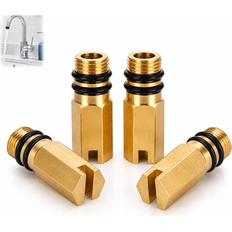 Lot de 4 Bouchons Obturateurs M10, Capuchon Fermeture Eau Chaude Froide en Laiton pour Mitigeurs et Robinets, pour Entrées d’Eau Chaude et Froide, Rondelles Incluses, Cuisine et Salle de Bain (1/5)