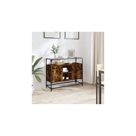 Buffet avec dessus en verre chêne fumé bois d'ingénierie (1/5)