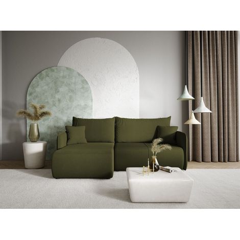 Ecksofa Sofa mit Schlaffunktion CALGARY Stoff Curio Grün Ottomane Links (1/4)