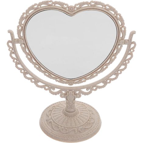 Miroir Élégant Table Plastique de Coeur Vintage en Blanc, Miroir Rotatif et Décoratif Sécurisé pour Bureau Commode pour Maquillage (1/5)