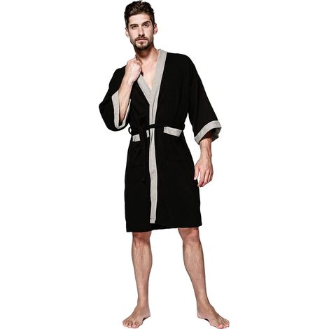 Peignoir Homme Léger Coton Kimono Waffle Éponge, Robe de Chambre Homme Fine, Peignoir Maison Homme, Vêtement Léger Homme (1/5)
