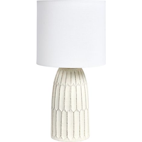 Lámpara de mesa de cerámica pantalla de lino lámpara de noche para salón blanco crema Belihul