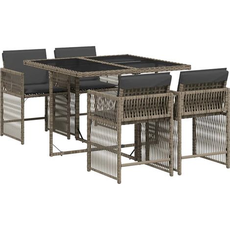 Maison Exclusive - 5-tlg. Garten-Essgruppe mit Kissen Grau Poly R