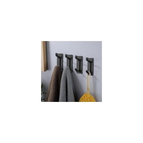 Crochets Auto-Adhésifs, 4PCS Crochet Double Porte Serviette Salle de Bain, Crochet Adhesif Mural, Attache Support Murale Sans Percer, pour Cuisine, Salle de Bains, Bureau, Placard (Noir)- Crezuo (1/3)