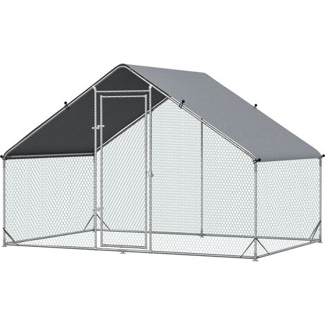 Hühnerstall für den Garten mit verzinktem Rahmen, wasserdichtem Dach und sechseckigem Drahtgeflecht, 3 x 2 x 2 m, Grau