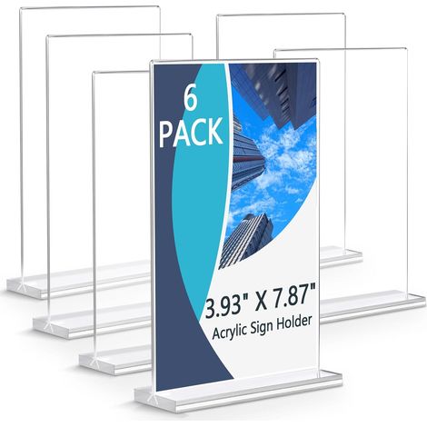 Lot de 6 Porte-affiches en Acrylique, Présentoirs de Table avec Base en T, Acrylique Transparent Double Face Porte Affiche 1020cm pour Bureau, Réunion, Plaque Nominative, Salle de Classe (1/5)