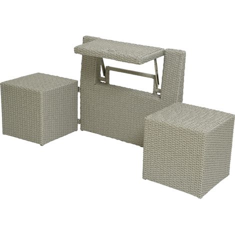 Ensemble de balcon table et pouf ou banc Gris Java - Jardideco (1/4)