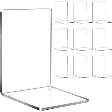 10 Pièces Serre Livres avec Autocollants Antidérapants, Support Livre Acrylique Transparent, Serre-Livres Forme L, Organisation Bureau, Cale Livre pour Chambre Coucher, Maison, Bibliothèque, École (1/5)