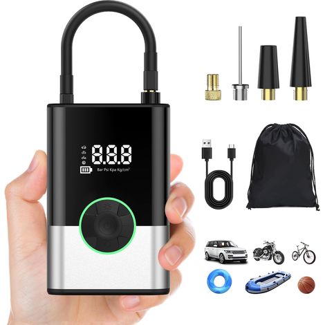 Elektrische Mini-Luftpumpe mit 6000 mAh, tragbarer Luftkompressor, kabelloser Reifenfüller 150 PSI mit digitaler LCD-Anzeige, wiederaufladbare Luftpumpe für Auto, Fahrrad, Motorrad, Roller, Ball (1/5)