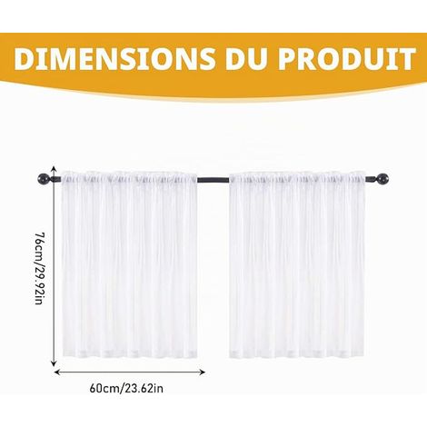 White Curtain, H 60 x W 76 cm, Kitchen Curtain, Short Half Curtain, Transparent Kitchen Curtains for Sink, Cupboard, Window, Living Room (1/4)