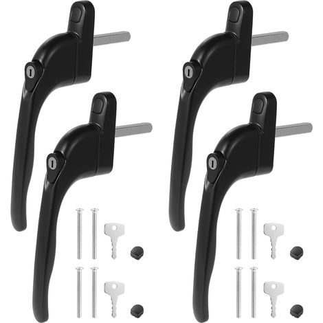 4-Piece Aluminum Lockable Window Handles, Keyed Window Handles, Security Handles for Windows and Doors, Lockable, 43mm Rod Length, Black (1/5)