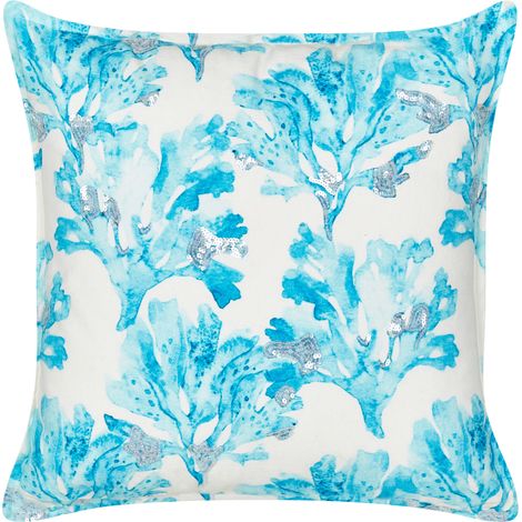 Cojín algodón cuadrado textura coral marino relleno poliéster blanco y azul Rockweed