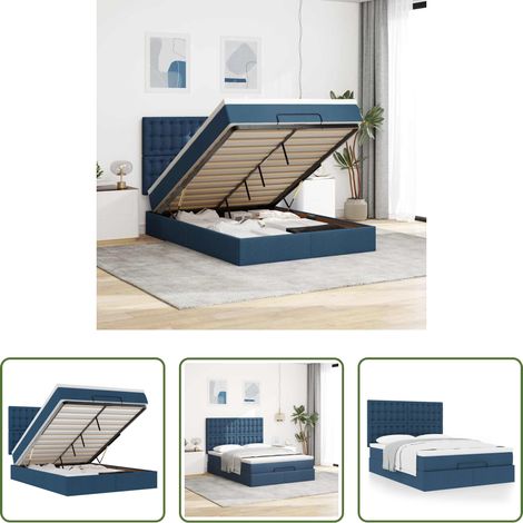 vidaXL Stauraum - Ottoman-Bett mit Matratze Blau 140x190 cm Stoff (1/5)