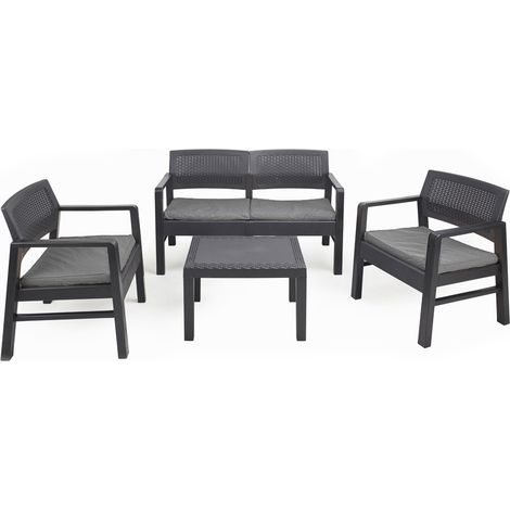SET MOREEA DA GIARDINO EFFETTO RATTAN IN COLORE ANTRACITE