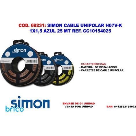 simon finstock cable unipolarh07v-k 1x1,5 azul 25 mt cc10154025