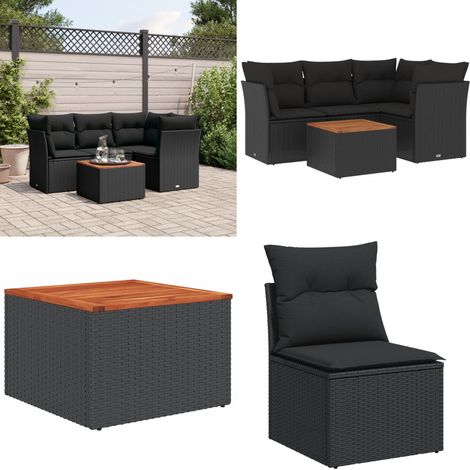 5-tlg. Garten-Sofagarnitur mit Kissen Schwarz Poly Rattan - Gartenmöbel Set - PE-Rattan Möbel - Outdoor Sofa - Esstisch - Lounge Garnitur - Home & Living (1/5)