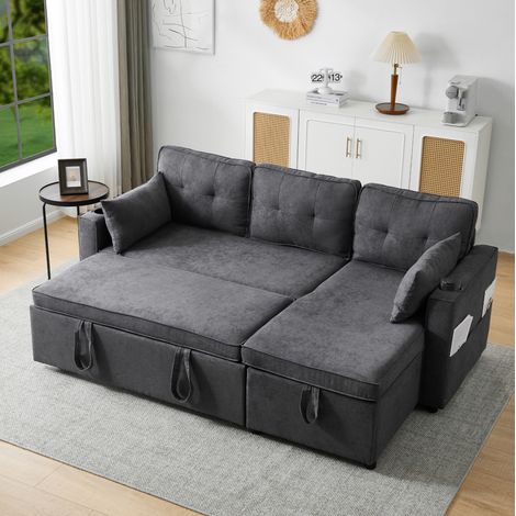 CHICFURN Divano letto angolare grigio 211x130 cm con contenitore e portabicchieri (1/5)