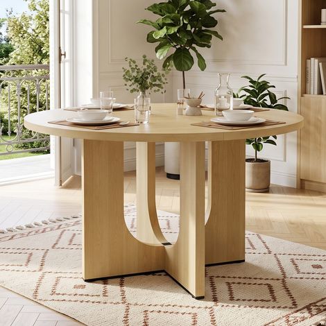 Table de salle à manger ronde 120x120 cm pour 4-6 personnes, table de cuisine design classique style scandinave minimaliste (1/5)