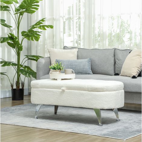 Banquette rangement coffre salon 114 cm polyester blanc OKMYHOME (1/4)