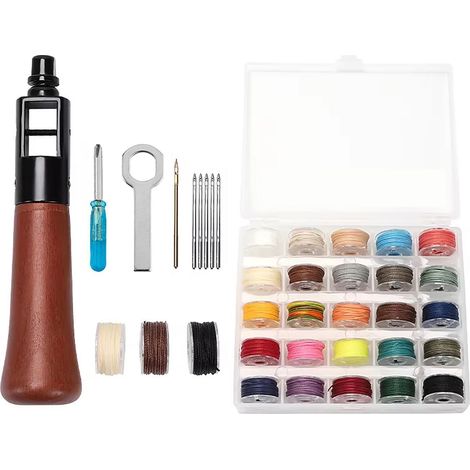 Kit de couture en cuir avec 25 couleurs de fil de cire et aiguilles