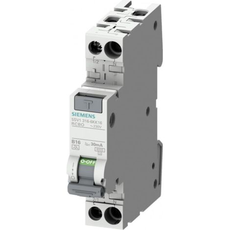 Interruttore differenziale 2P B 16A 0.03A Tipo AC 6kA 30mA 400V Sentron 5SV1316-0KK16
