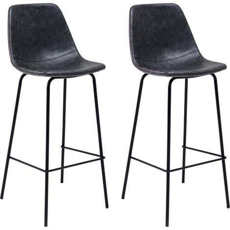Lot de 2 tabourets de Bar Vintage Lucien Gris foncé - Hauteur d'assise 75cm, tabourets de Bar Style Retro avec Dossier et Repose-Pieds, Structure métallique (1/5)