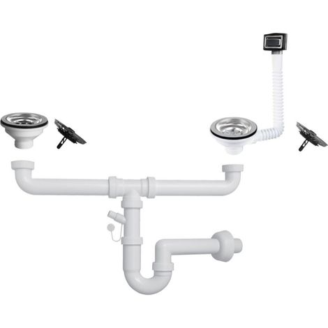 Siphon d'évier 2 voies 1"1/2 avec vidange éco et vidange lave-vaisselle - 35148 (1/2)