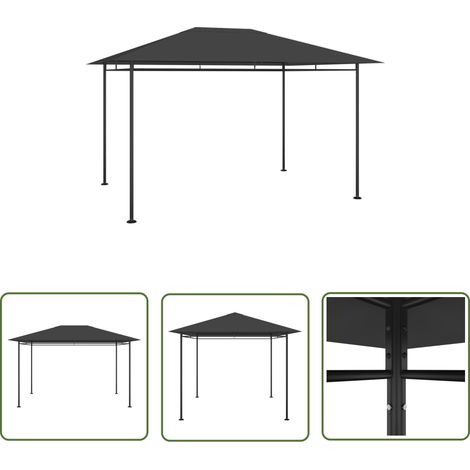 The Living Store Belvédère 384x281x270 cm Anthracite 180 g/m² - Abri Solaire - Gazebo - Parasol - Tonnelle - Structure Extérieure (1/5)