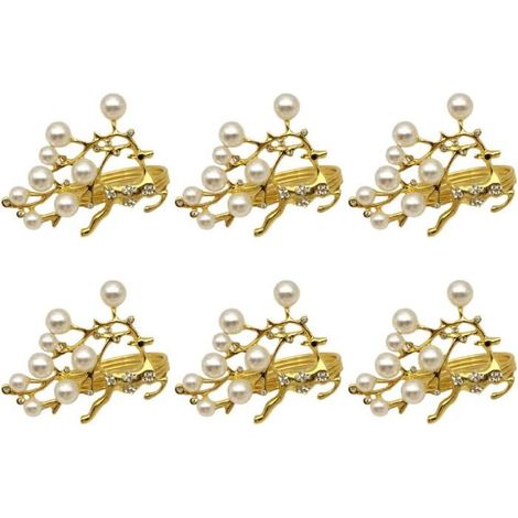 BelleRise - Lot de 6 ronds de serviette de Noël en strass, motif renne, pour la décoration de table du dîner de Noël (dorés). (1/5)