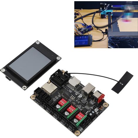 Makerbase-MKS DLC32 V2.1 12-24VDC Offline-Controller, 32-Bit-WLAN, mit 2,4-Zoll-TS24-R-V2.1-Touchscreen TMC2209-Schrittmotortreiber mit Kühlkörper, Desktop-Lasergravurmaschine, universelles DIY-System (1/5)