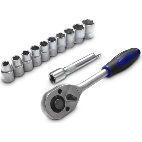 Bituxx 12 Teiliges Nussatz Sechskant mit 250mm Ratsche 1/2" und 125mm Verlängerung Steck Nüsse Stecknuss Werkzeug Set (1/4)