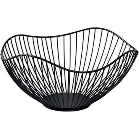 Corbeille à fruits en fer, bol, panier de présentation, plateau de rangement pour pain et en-cas, noir (1/5)
