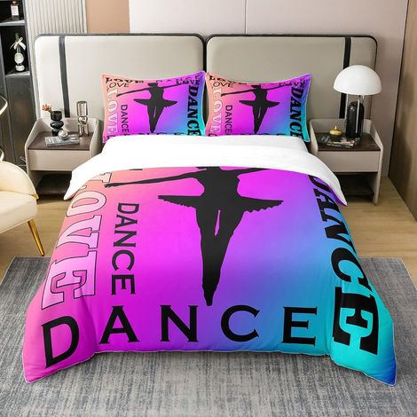Amour Ballet Gymnastique 100% Coton Housse de Couette 140x200cm Filles Garçons Enfants Libre Gymnastique décoration athlétisme Parure de lit100% Coton Néon Rose Violet Bleu Literie - 140 x 200 cm + 1 (1/5)