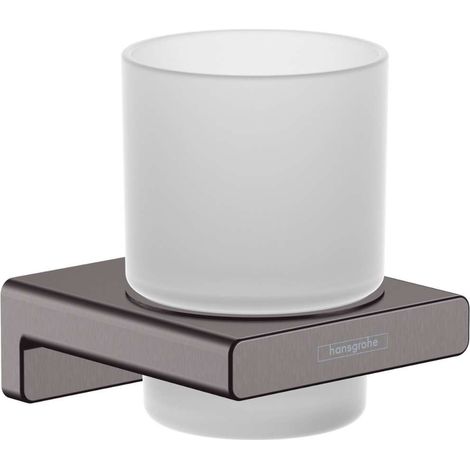 Hansgrohe AddStoris - Vaso para cepillos de dientes con soporte, cristal mate/cromo negro cepillado 41749340