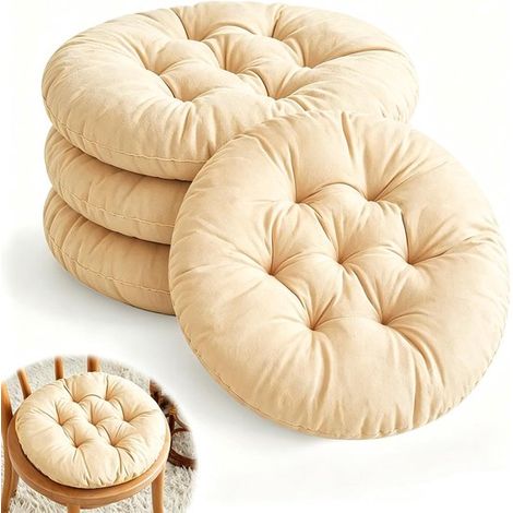 Coussins de chaise ronds 4 pièces 40 cm – Coussins rembourrés doux en coton perlé – Pour chaises de salle à manger et sièges au sol – Blanc cassé (1/5)