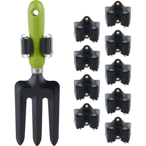 Relaxdays Utility Tool Clamps Set 40, Rubber Gripping Clips, Universal Wall Broom Holder, Garden Tools, Iron, Black/Grey