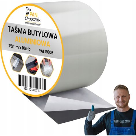 Bande Butyle De Toiture Aluminium, 75 mm x 10 m, Argent RAL9006, Ruban D'Etancheite