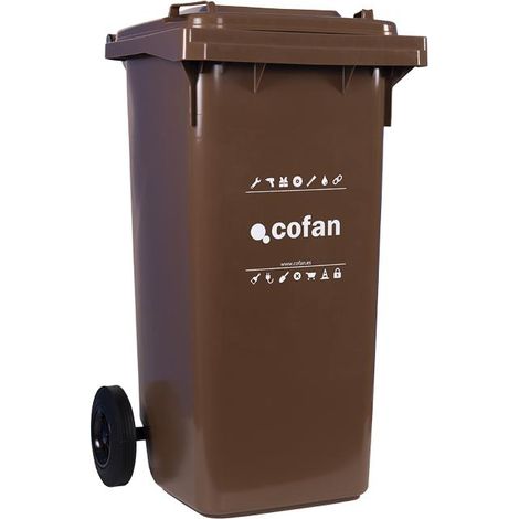 COFAN contenedor 2 ruedas 120 litros color marrón , Contenedores para basura con capacidad para 120 litros.Contenedores disponibles para vidrio (verde), plástico (amarillo), papel (1/4)
