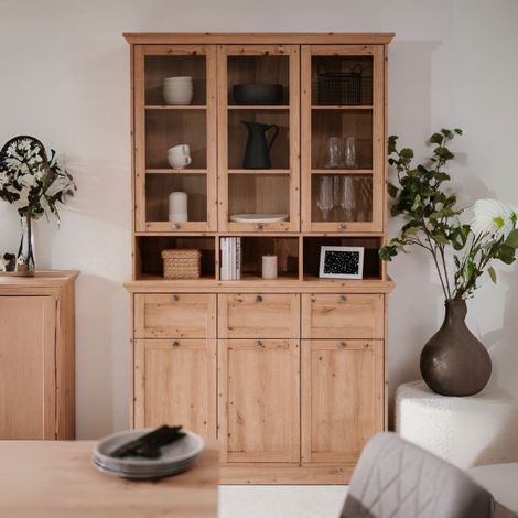 Credenza con vetrina colore rovere anticato 120x200H cm - Tiberio