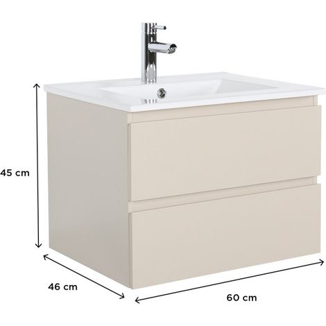 Mob-In – Meuble sous vasque 60 cm SORRENTO – 2 tiroirs de rangement – Panneau de particules mélaminé – Installation facile