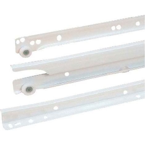 Coulisse pour tiroir à galets – Charge maximale 40 kg – Sortie totale – Longueur 500 mm – Fixation sous tiroir – Acier blanc