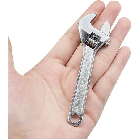 Adjustable Wrench 4" Length 100mm Mini Adjustable Wrench Silver Steel for Industry and Automotive Repair (Chrome Plated) (1/5)