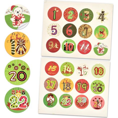Lot de 2 Autocollants Calendrier De L'avent 2024, Autocollant Chiffre Calendrier De L'avent, 1 à 24, Autocollants De Noël, Convient Pour Les Cadeaux De Noël DIY (A)