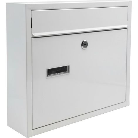 Relaxdays letterbox with nameplate, 4 keys, horizontal format, HxWxD: 31 x 36 x 10 cm, steel, white (1/5)