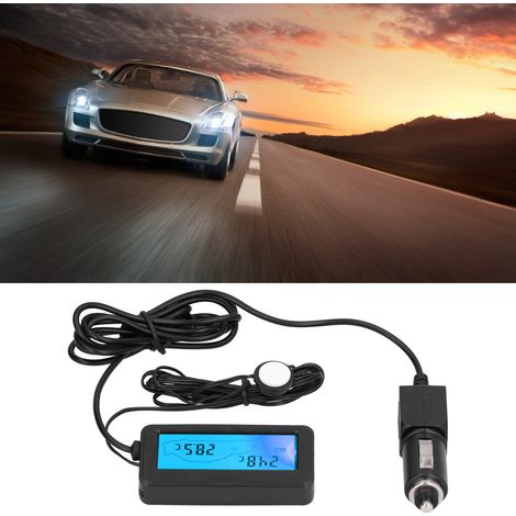 Mini thermomètre électronique avec écran LCD, 12 V CC, pour voiture, intérieur et extérieur, bleu. (1/5)