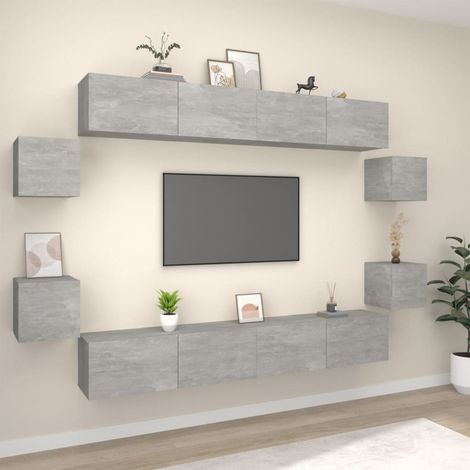 8-tlg. TV-Schrank-Set Betongrau Holzwerkstoff
