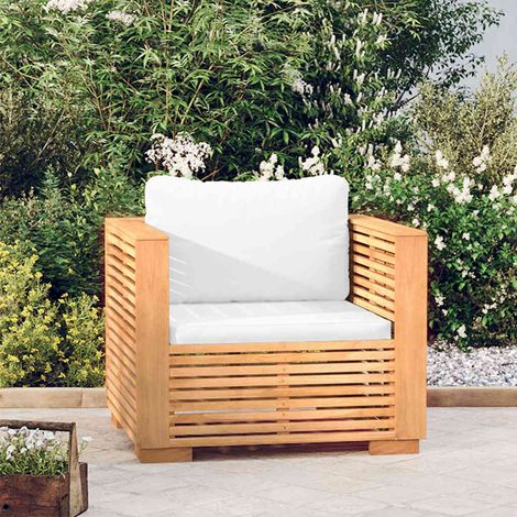 Fauteuil de jardin avec coussins crème Bois de teck massif (1/5)