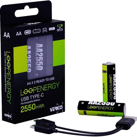 VERICO Batterie LiIon Loop Energy AA, avec port USB-C, pack de 2 (1/2)